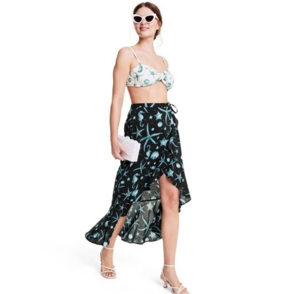 New Agua Bendita X Deep Sea Wrap Skirt Size 2X Nautical Starfish Sea Horse Print - Picture 2 of 5
